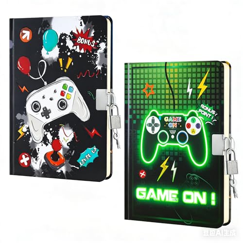 WERNNSAI Luminous Game Kids Diary for Boys, Secret Diary with Lock and Keys, Kids Journal Notebook Birthday Christmas Gift for 6 7 8-12 Year Old Boys