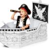 WERNNSAI Pirate Ship DIY Coloring Cardboard Playhouse for Kids Boys Girls