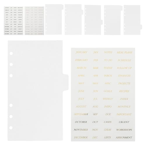 WESIEVYA 6 Ring Binder Dividers with Colorful Stickers for Office Organization 6pcs A6 with Tear-Resistant Pp Material and Frosted Design, Tabbed Sheet Protectors and Planner Inserts