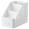 WESIEVYA Large Capacity Desktop Organizer with Drawer and Compartments, White Ps Material Pen Holder and Makeup Brush Storage Box for Office Workers and Teachers, Smooth Edges Desk Storage