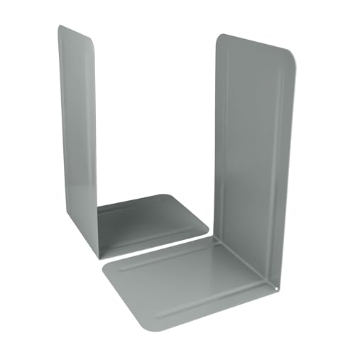 Westcott Bookends Grey (Pack of 2) | Metal 130 x 240 x 140 mm | Sturdy Book Holder for Books or Folders | Robust Book Stand with 1.0 mm Material Thickness for Office and Household | E-10243 00