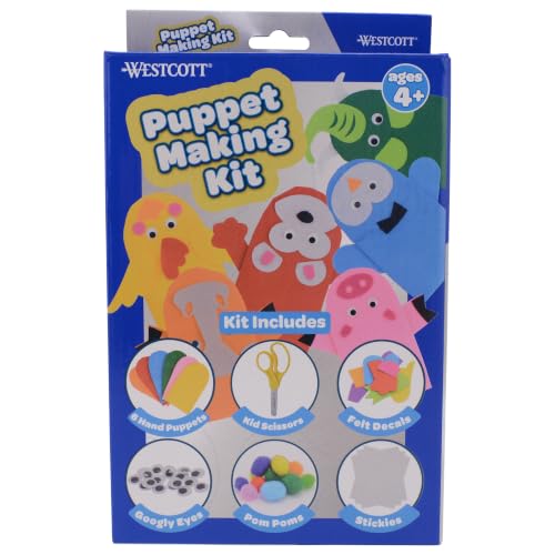 Westcott Kids Puppet Making Kit with 6 Projects - Back to School Learning Crafts for Preschool and Kindergarten - Arts & Crafts Activity, Art Supplies, DIY, Gift, Travel, Toy, Ages 4+