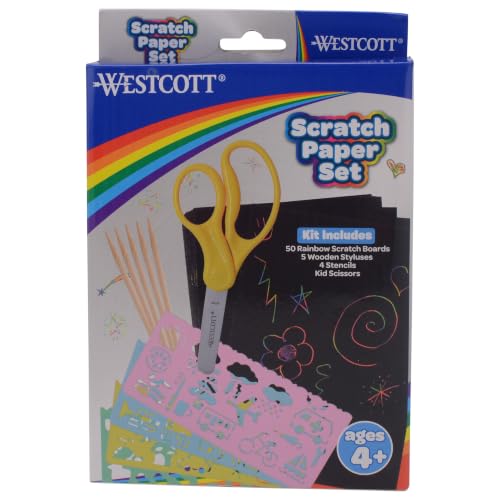 Westcott Kids Scratch Paper Set with 60 Cards - Back to School Learning Crafts for Preschool and Kindergarten - Arts & Crafts Activity, Art Supplies, DIY, Gift, Travel, Toy, Ages 4+