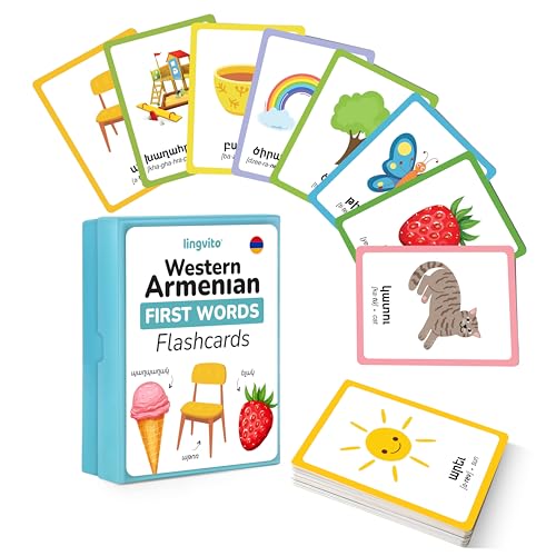 Western Armenian Flashcards for Kids — Bilingual Western Armenian English Flash Cards with Pronunciation Guide | First Words Learning Cards for Toddlers & Beginners | 100 First Words with Storage Box
