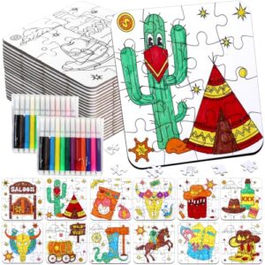 Western Cowboy Coloring Jigsaw Puzzle for Kids-DIY Horse Craft Party Favors