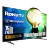 Westinghouse 75 Inch Mini LED 4K UHD Roku Smart TV Max, Native 144Hz Refresh Rate, VRR & ALLM Gaming, QLED Quantum Color, Dolby Vision HDR, Local Dimming, MEMC Motion, Apple AirPlay 2 & HomeKit