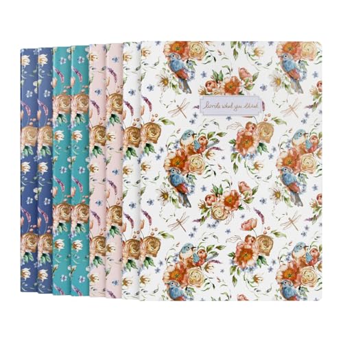 WETLOTE Composition Notebooks Soft Cover 8 Packs A4, College Ruled Lined Paper, 8.3×11.7 Inches, 96 Pages/48 Sheets Bulk Journal for School, Work, Travel, Office, Business Journaling Writing (Flower and Bird)