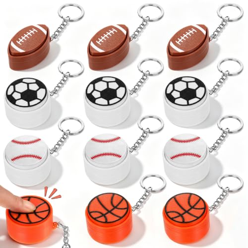 Wettarn 12 Pcs Sport Ball Fidget Clicker Keychains 3D Printed Sensory Toy for Stress Relief Autism Hyperactivity Party Favor Goodie Bag Stuffer Birthday Gift, Football, Basketball, Baseball & Soccer
