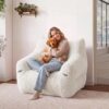 WEUP Bean Bag Chair, Oversized Comfy Bean Bag Sofa with Back Support, Faux Fur Accent Chair for Adults and Kids,Lounge Lazy Floor Sofa for Living Room, Bedroom, Apartment, Beige