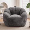 WEUP Flower Shaped Bean Bag Chair for Adults, Oversized Floral Bean Bag Sofa with Ultra Soft Faux Fur, Stuffed Bean Bag Couch for Living Room, Cozy Reading Chair & Floor Lounge for Bedroom, Dark Grey