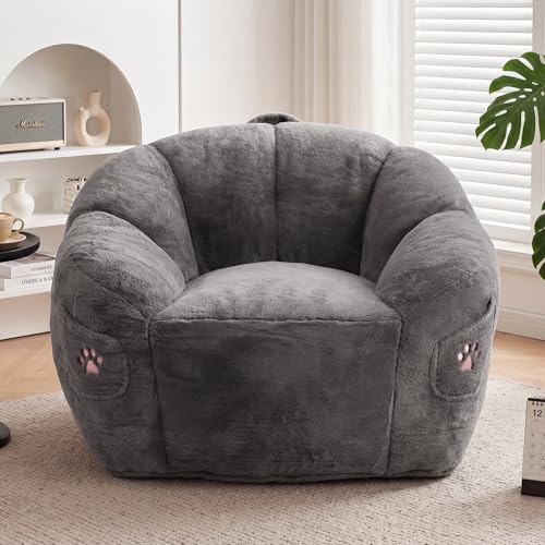 WEUP Flower Shaped Bean Bag Chair for Adults, Oversized Floral Bean Bag Sofa with Ultra Soft Faux Fur, Stuffed Bean Bag Couch for Living Room, Cozy Reading Chair & Floor Lounge for Bedroom, Dark Grey