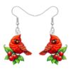 WEVENI Acrylic Cute Floral Cardinal Earrings Dangle Flower Bird Mushroom Spring Summer Jewelry Red Cardinal Gifts for Bird Lovers Women Mom (Red Green)