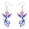 WEVENI Cute Floral Hummingbird Earrings Whimsical Bird Lover Gifts,Acrylic Animal Charms Hypoallergenic Earring Hooks Fashion Jewelry Accessories for Women Nature Lovers (Deep Purple)