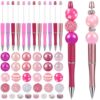 WEWAYSMILE 12 Set Beadable Pen Kit DIY Pens Plastic Beadable Pens Cute Various Silicone Beads Spacer Beads Suitable For Office School Gifts Handicrafts Office Supplies（Pink Series）