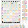Weysat 128 Pcs Pastel Classroom Calendar Pocket Chart Set Pastel Calendar Bulletin Board with Pocket Bulletin Board Season Festival Weather Date Chart for Preschool Elementary School Teacher Supplies