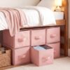 Weysat 6 Pack Large Dorm Stackable Drawers Dorm Essential Under Bed Storage Collapsible Closet Organizer with Drawers Shelf Storage Fabric, Clothes, Towels for College Bedroom Living Room(Pink)