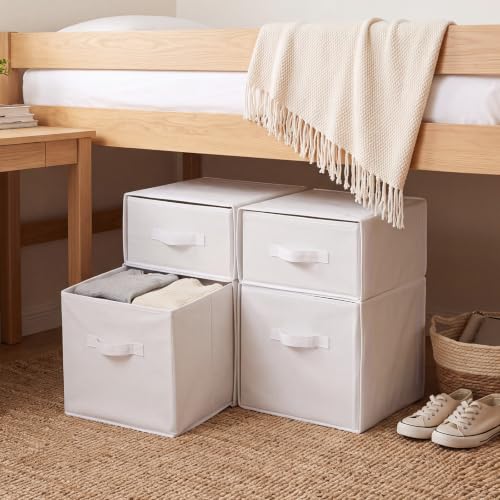Weysat Stackable Under Dorm Bed Storage Container 17.7'' x 23.6'' Foldable Closet Drawer Organizer White Fabric Storage Cube Bins for Dorm Essentials College Closet Bedroom Living Room Nursery