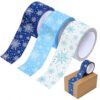 Whaline 3 Rolls Winter Packing Tapes Blue White Snowflake Decorative Sticky Shipping Tapes for Christmas Xmas Holiday Party Gift Wrapping Mail Boxes Sealing DIY Crafts, 150 Yard