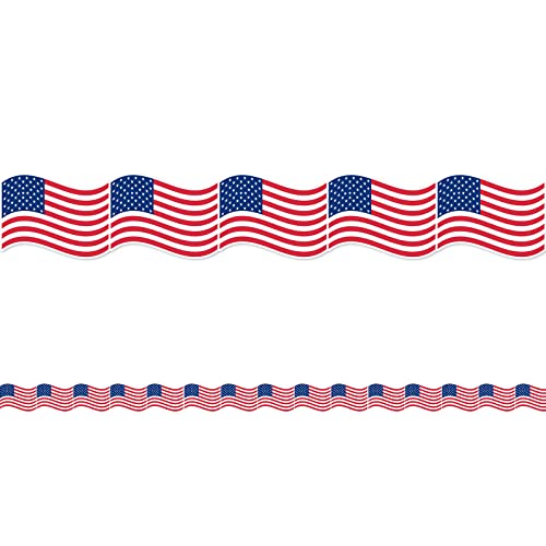 Whaline 60Pcs 69Ft Patriotic Bulletin Board Borders American Flag Trim Border Stickers Self-Adhesive 4th of July Border Decals for 250th Anniversary Independence Day Classroom Decoration