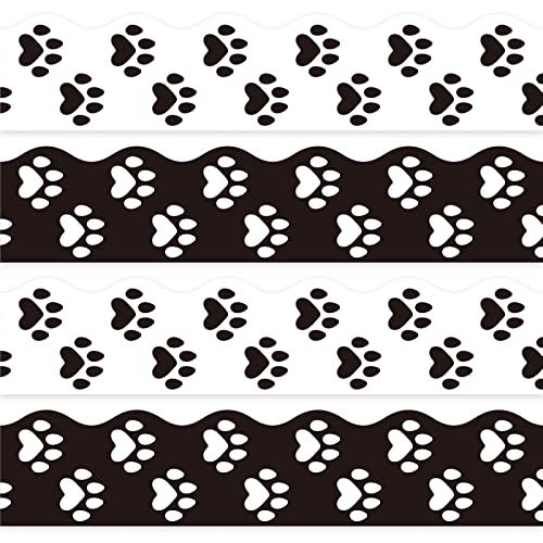 Whaline 69Ft Dog Paw Bulletin Board Border White Black Pet Paw Decoration Borders Animal Print Trim Border Cute Bulletin Board Stickers for School Classroom Office Party Decoration