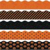 Whaline 69Ft Halloween Bulletin Board Borders Glitter Orange Black Decoration Borders Pumpkin Stripe Dot Trim Border Bulletin Board Stickers for School Classroom Office Halloween Party Decoration