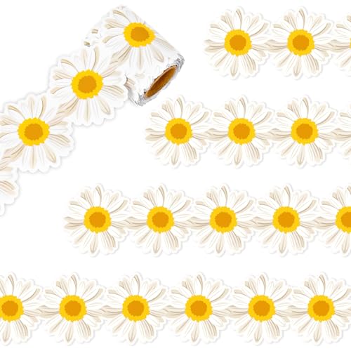 Whaline Spring Daisy Flower Bulletin Board Border 32.8 Ft 3D White Floral Die Cut Trim Border Roll for Spring Summer Classroom Back to School Chalkboard Decor