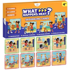 What Happens Next Sequencing Cards for Speech Therapy - 60 Illustrated Sequence Cards for Kids Ages 4+ - Speech & Language Therapy Materials – Vocabulary, Articulation & Sentence Building Game