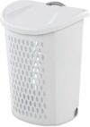 Wheeled Plastic Laundry Hamper with Handle, Easy Transport for Laundry, Durable Plastic White