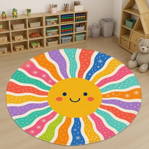 Wheel of Feelings and Emotions Round Rug, Mental Health Educational Rug for Classroom, Calming Rug, Emotions Feeling, Carpet ABC Feelings for Kids Therapist Back to School Gifts (ST05)