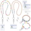 Whimsibelle 4 Set Teacher Lanyards for ID Badges Wooden Beaded Lanyard with ID Holder Retractable Badge Reel Eyeglass Chains Durable Phone Wrist Strap Back to School Gifts for Teachers