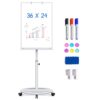 Whiteboard on Wheels 36 x 24 inches - Standing Magnetic Dry Erase Board, Mobile White Board Easel with Flipchart Hooks Portable Rolling Easel for Classroom Office Home (Silver)