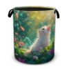 White Cat Fairy Large Clothes Hamper, Portable Collapsible Laundry Basket with Handles, Freestanding Storage Bin for Bedroom Bathroom Dorm Laundry Room