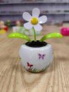 White Flower Solar Powered Dancing Flip Flap Animated Bobblehead Dancer Window Sun Catcher Car Dashboard Statues Decor Solar Power Kits