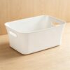 White Plastic Medium Open Storage Bin with Handles, Versatile Organizer Basket for Home, Office, Closet & Pantry, 13.75" x 9.5" x 5.75