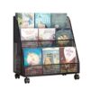White Small Bookcase with Wheels, Movable Bookshelf Storage Cart, Floor Shelves Organizer Trolley for Office Kitchen Bathroom Black One Size