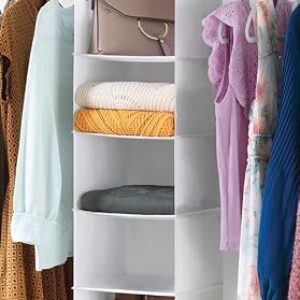 Whitmor 5 Section Closet Organizer - Hanging Shelves with Sturdy Metal Frame, White