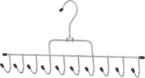 Whitmor Clothes Hanger, 10 Hook Accessory Hanger, Chrome Metal Tie Hanger for Closet, Belt, Ties, Scarves Organizer and Rack, Space Saving Closet Accessories, Black Tips (Pack of 12)