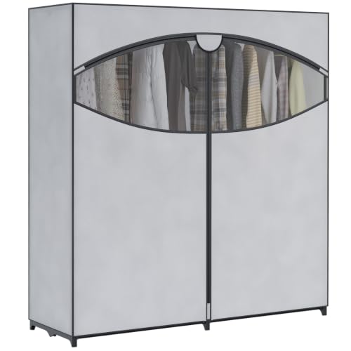 Whitmor Extra-Wide Portable Clothes Closet, 60" Wide Closet Organizers and Storage with Cover, Heavy Duty Metal Clothes Rack, Stable and Easy Assembly Clothes Storage, Light Grey