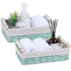 Wicker Storage Basket with Wooden Handle – Paper Rope Decorative Toilet Paper Baskets & Bathroom Organizer for Toilet Tank Top, Shelves, Bedroom, Countertop,Home,Office Storage Bins, 2 Pack,Mint Green