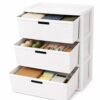 Wide 3-Drawer Plastic Storage Tower, Decorative Organizer Chest, White