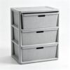 Wide 3-Drawer Plastic Storage Tower, Wide Plastic Drawer Tower, Gray Frame