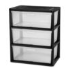Wide 3-Drawer Storage Tower, Plastic Organizer with Removable Clear Bins, Tool-Free Easy Assembly Freestanding Storage Unit, Black