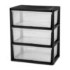 Wide 3 Drawer Tower, Plastic Storage Organizer with Removable Clear Bins, Easy Assembly, No Tools Needed, Black