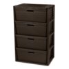 Wide 4 Drawer Tower, Plastic Storage Organizer with Removable Decorative Bins, Easy Assembly, No Tools Needed, Brown
