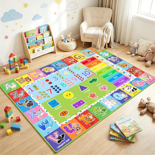 Wiero ABC Alphabet Rug for Kids Bedroom - 2.5x4 Feet Educational Numbers & Animals Play Mat, Learning Carpet for Boys and Girls Early Education