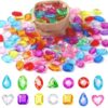 Wilafury 150Pcs Pirate Treasure Gemstones for Kids, Acrylic Plastic Gems with Linen Storage Bag, Pool Diving Gems for Vase Filler Home Decor Summer Beach Toys
