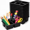 WILLBOND 12 Pcs Classroom Caddy with Handle Bulk Plastic Storage Caddy Organizer with 5 Compartment Portable Storage Bin for Pencil, Pen, Crayon, Marker, Home, Office, School Supply(Black)