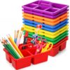 WILLBOND 12 Pcs Classroom Caddy with Handle Bulk Plastic Storage Caddy Organizer with 5 Compartment Portable Storage Bin for Pencil, Pen, Crayon, Marker, Home, Office, School Supply(Multicolor)