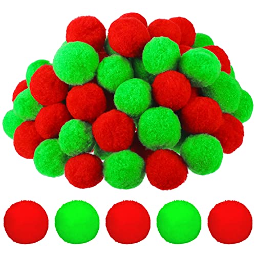 WILLBOND 80 Pcs Pom Pom Balls Craft Fluffy Plush Christmas Costume Hair Winter Decoration Felt Garland Felt Balls Crafts for DIY(Bright Red, Emerald Green)