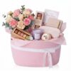 Willinglong 1 Pack Large Woven Baskets for Storage with Handle, Cotton Rope Organizer with Velvet Bow, Decorative Basket for Nursery, Closet & Gift Basket, 15 x 10 x 9 Inch (Pink)